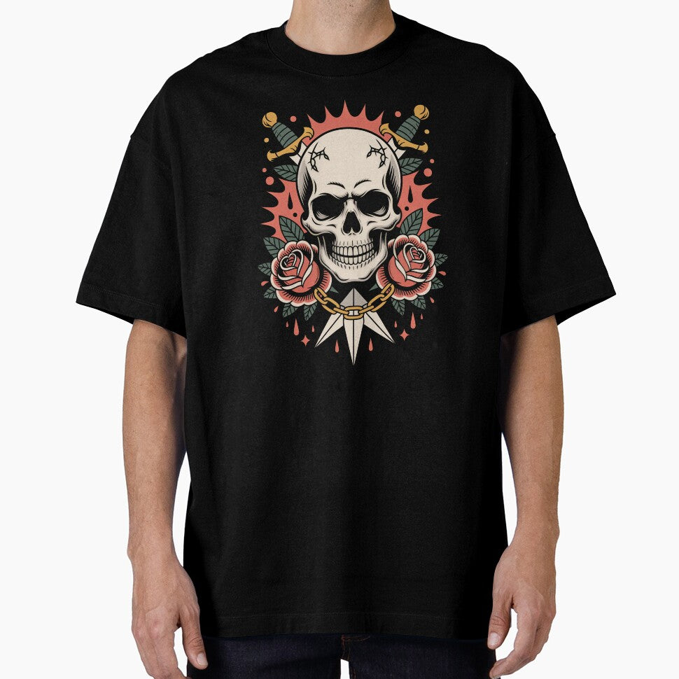 Barbed Wire Crown Skull Crossed Daggers Roses Skull Gift by Say It With Ink