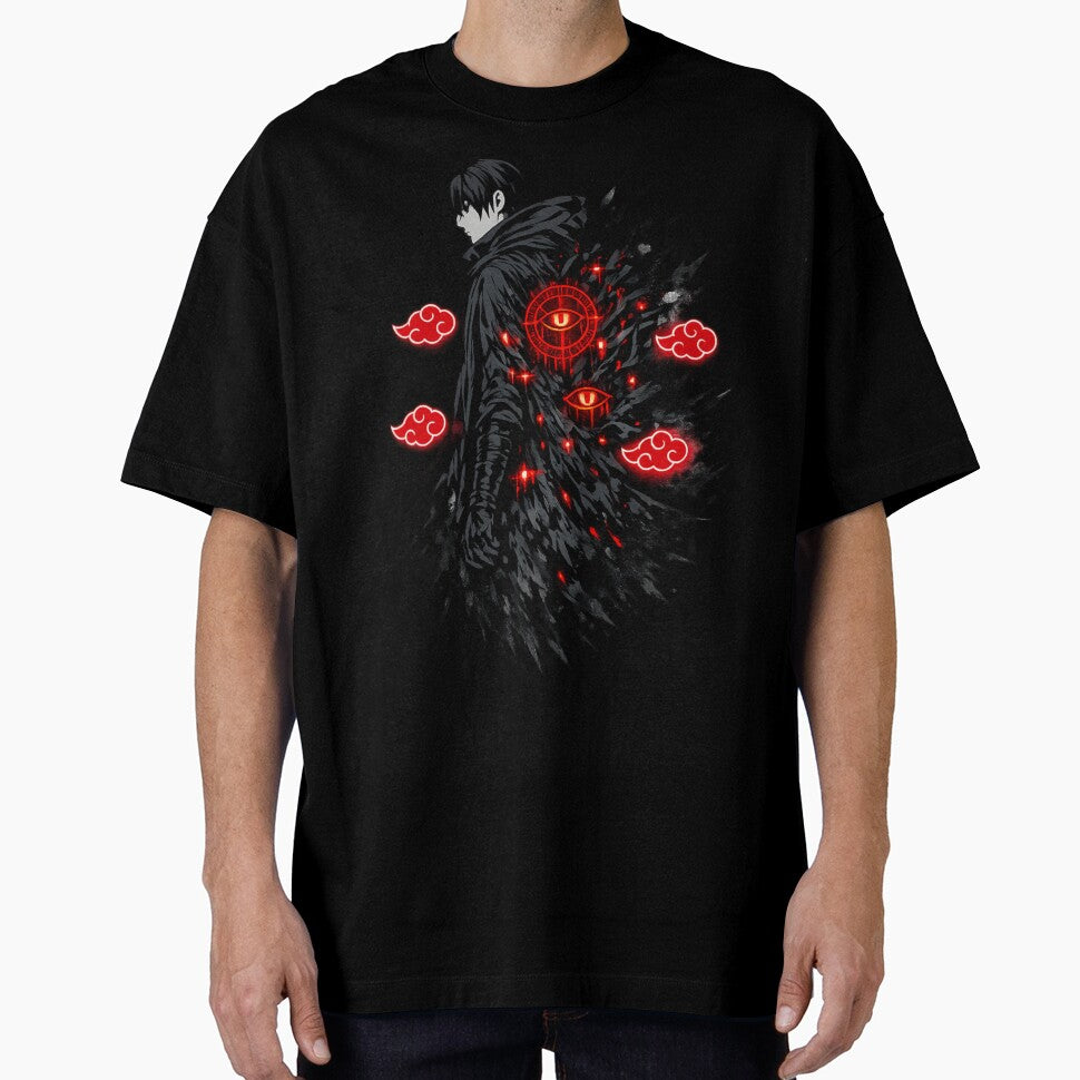 Dark Shadow Anime Warrior – Red Eye Aura Streetwear T-Shirt | Gothic Anime Graphic Tee by NituHub