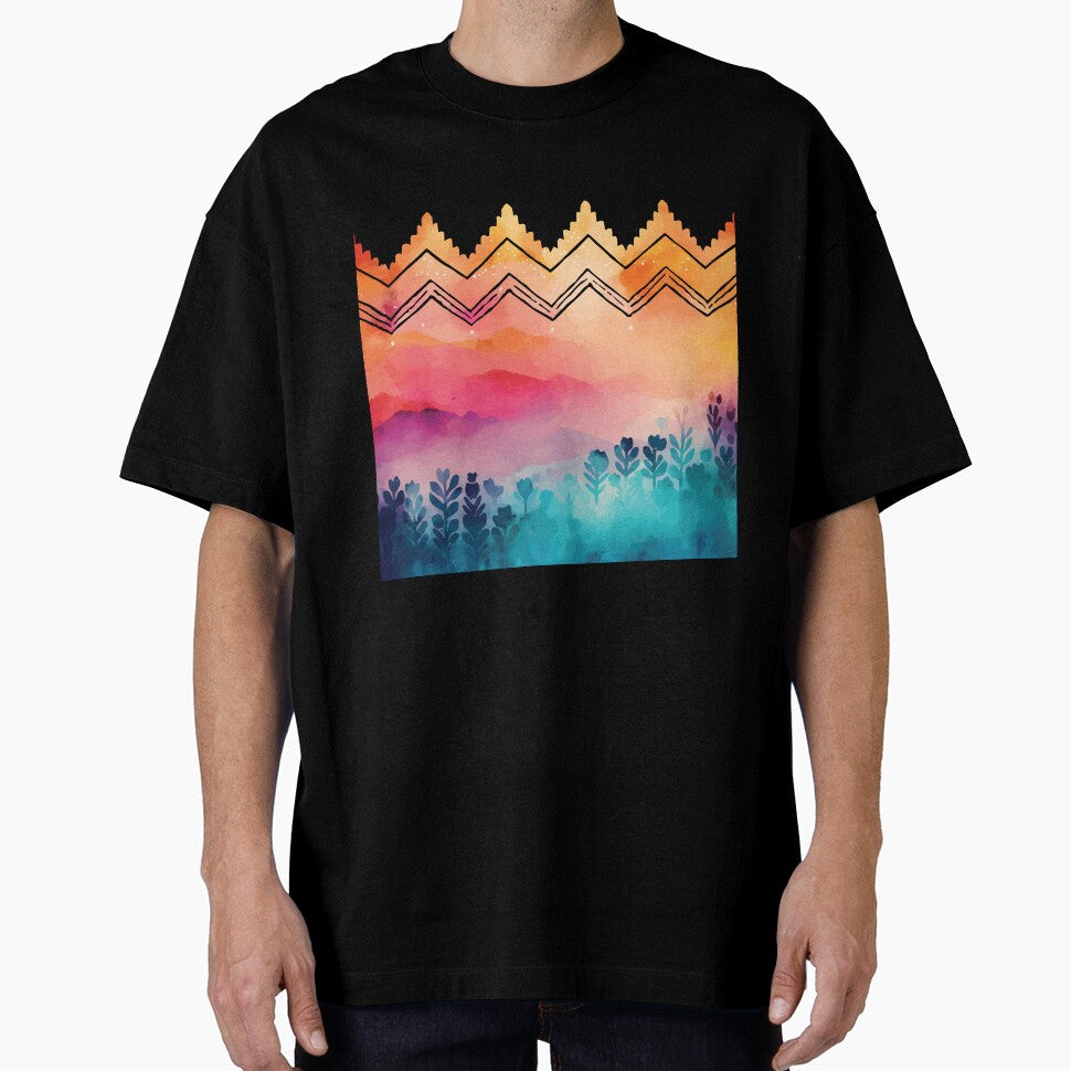 A Pink and Orange Sunset Over Mountains - Boho Chic Patterns by GVRDesign