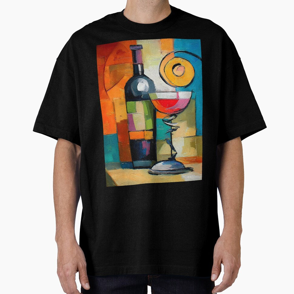 Geometric Wine Expression - Bold Abstract Bottle and Glass in a Symphony of Color and Modern Form by OlfactoART Studio