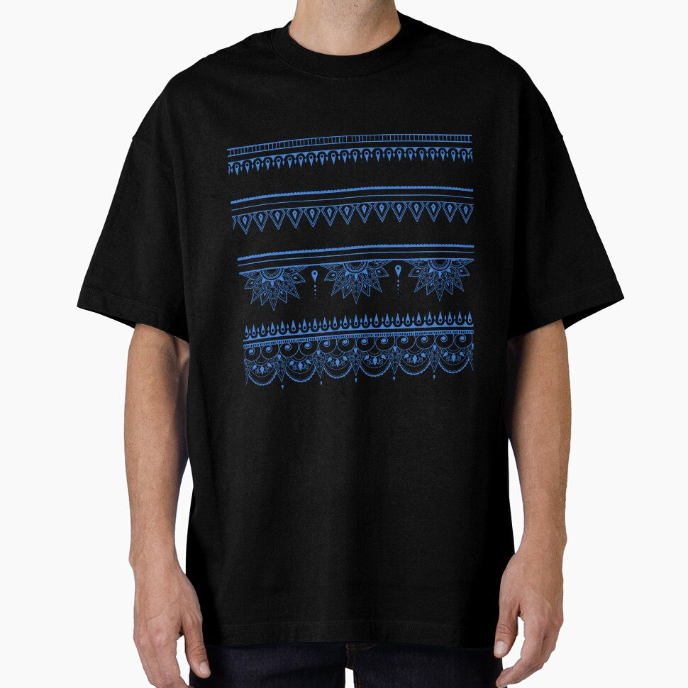South asian patterns blue on black by Chaoticzarts