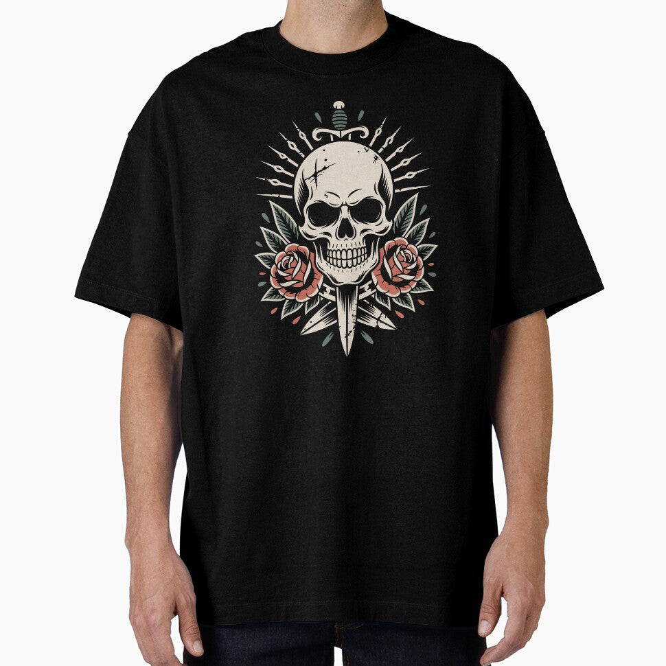Vintage Skull Dagger Roses Weathered Traditional Tattoo Art by Say It With Ink