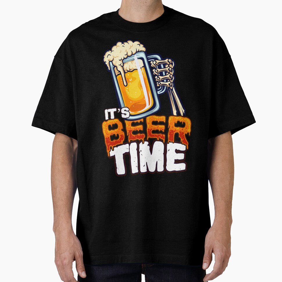 Its Beer Time - Skeleton Holding Mug of Beer - Funny Bar by BeerTeesAndMore