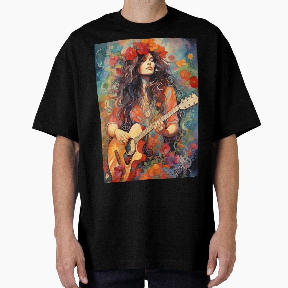 Hippie girl playing guitar by Rosaliartbook