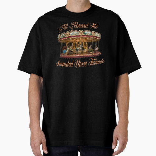 All Aboard The Impaled Horse Tornado Carousel Dark Humor Logo by IronicBGear