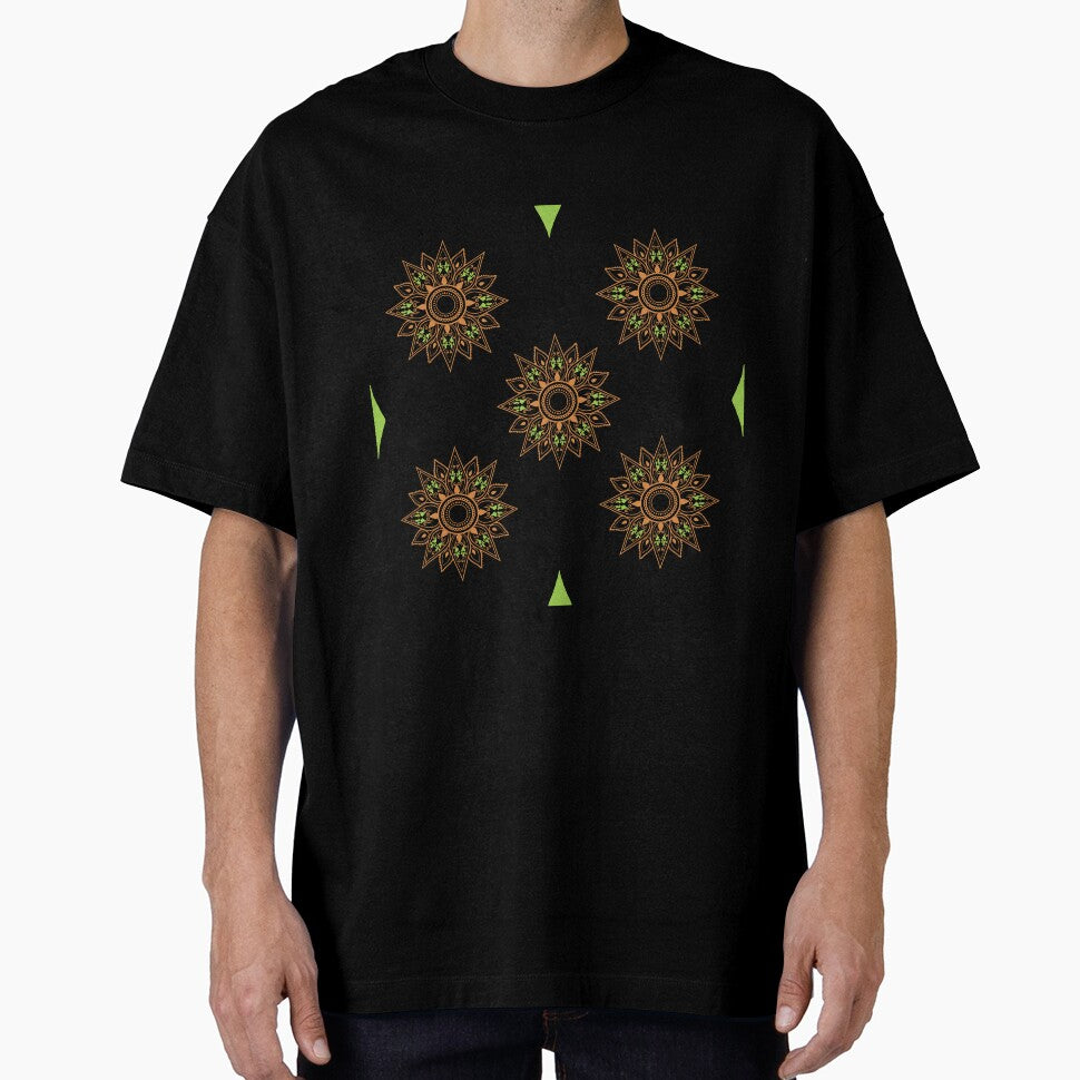 Flower patterns orange on black by Chaoticzarts
