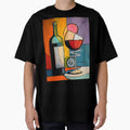 Cubist Wine Bottle and Glass - Bold Geometric Still Life with Vibrant Modern Color Composition by OlfactoART Studio