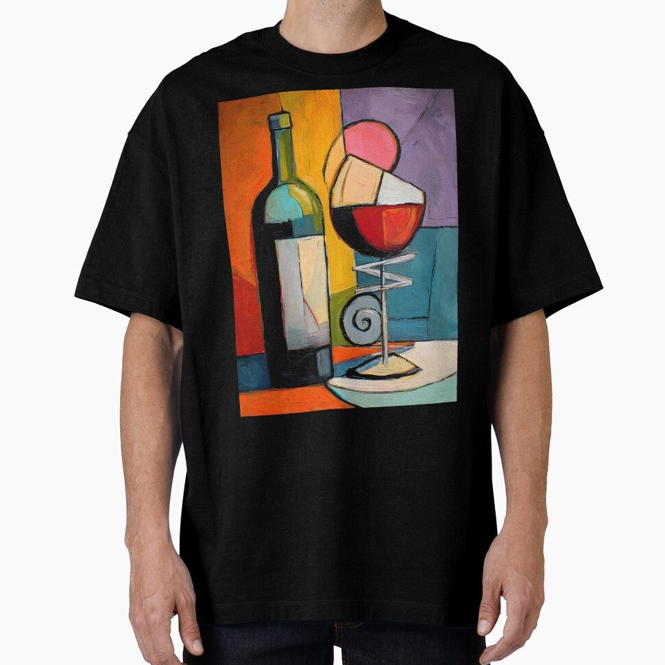 Cubist Wine Bottle and Glass - Bold Geometric Still Life with Vibrant Modern Color Composition by OlfactoART Studio