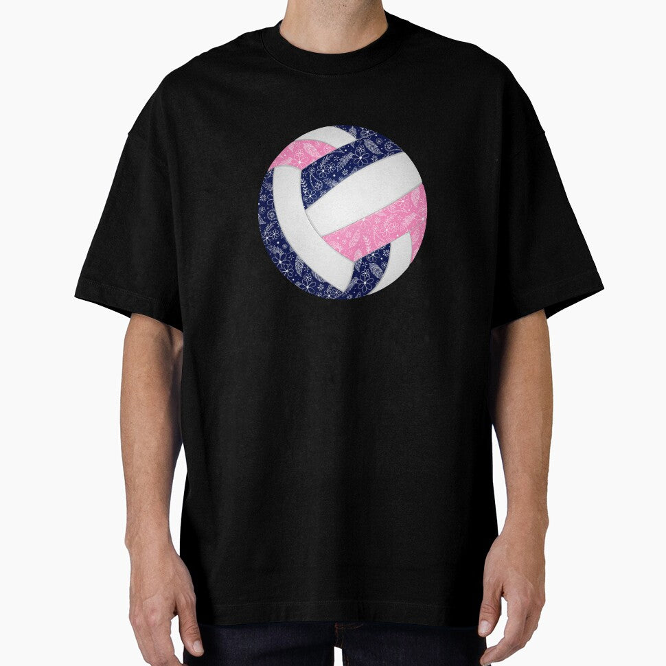 Navy blue pink boho floral doodle volleyball by katzdzynes