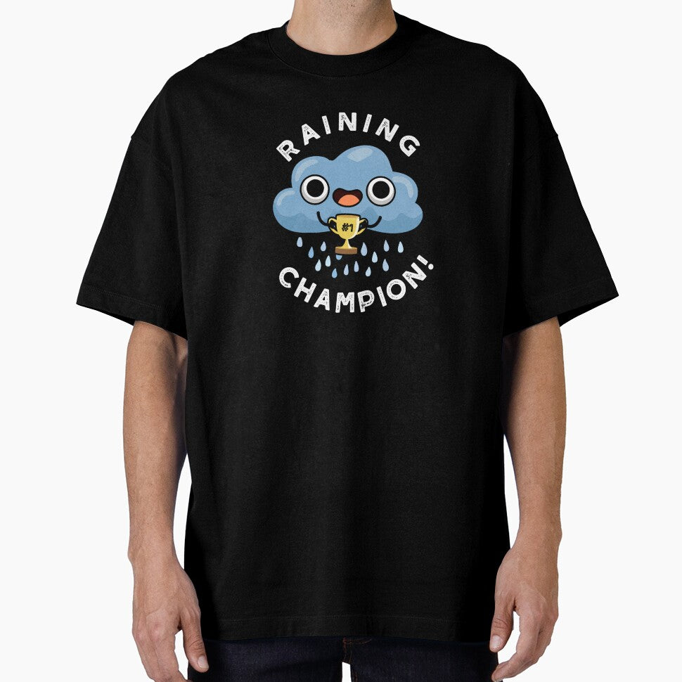 Raining Champ cute Weather Rain Cloud Pun (Dark BG) by punnybone