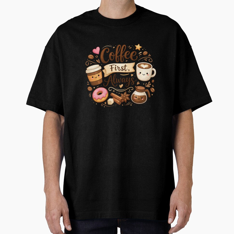 Coffee First Always – Cute Coffee Lover Aesthetic Quote Design by Sanika arts