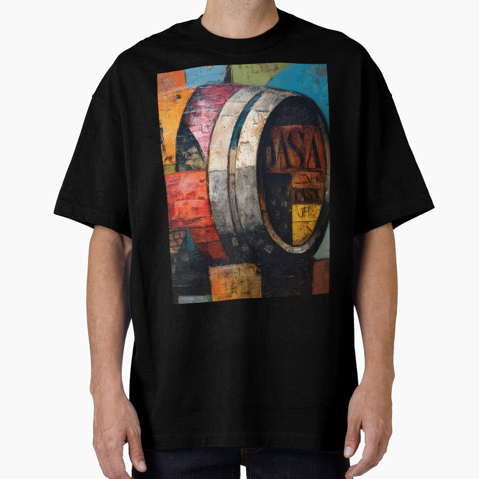 Vibrant Abstract Wine Barrel with Geometric Patterns and Bold Colors by OlfactoART Studio