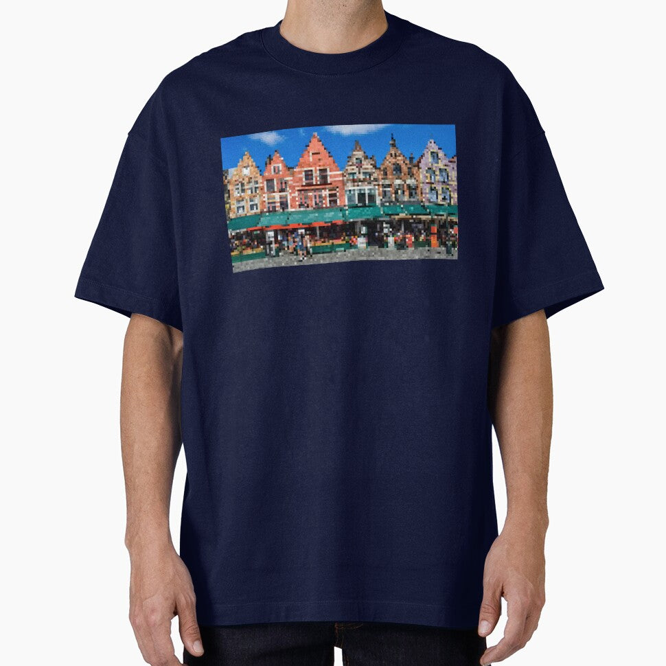 Pixelated Bruges Market Square Scene by Potato Quality Prints