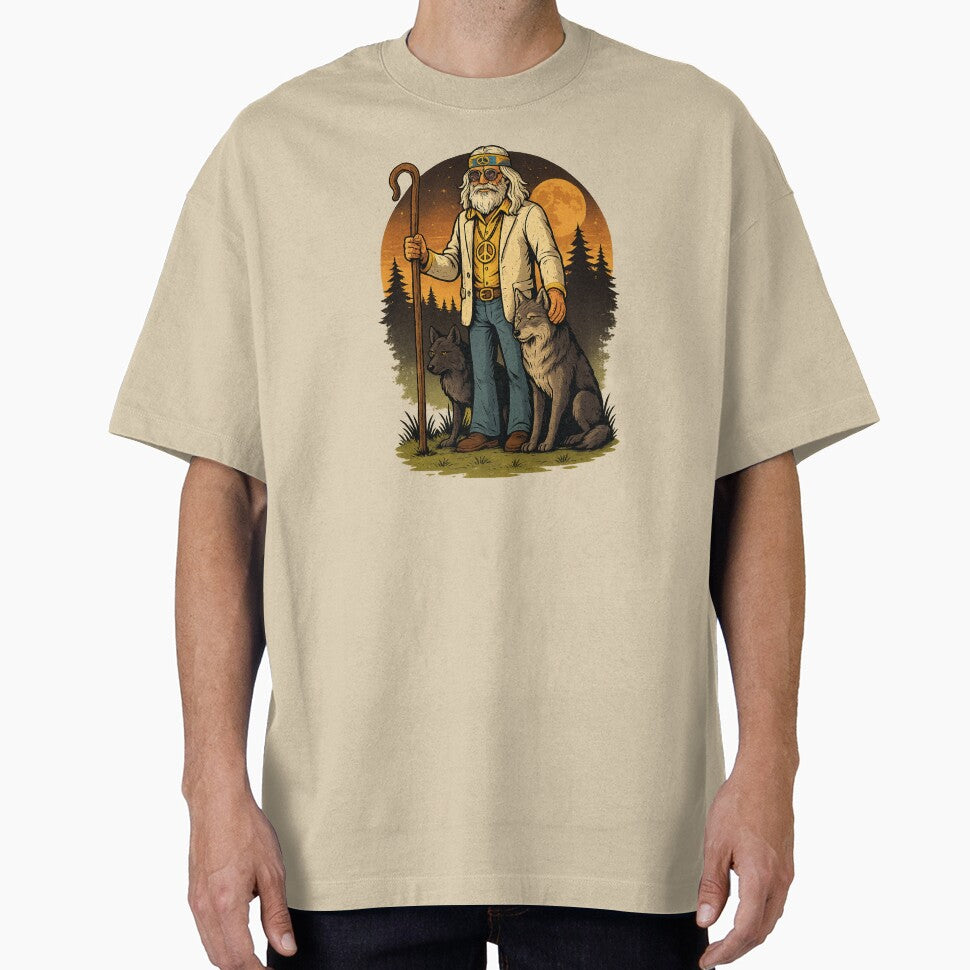 Elderly White Hippie Wolf Shepherd – Mystical Funny Retro Design by Lunaria Arts