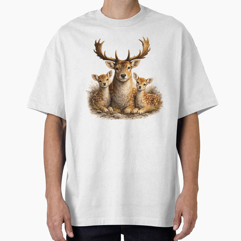 Majestic Deer with Fawns Forest Illustration by KI-Kunstwerk