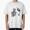 Skeleton Toasting Grenade – Dark Humor Black and White Illustration by inkoutninja