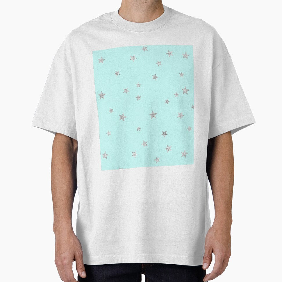 Pretty Y2K Glitter Stars Design in Baby Turquoise by Femme Pastel Collective