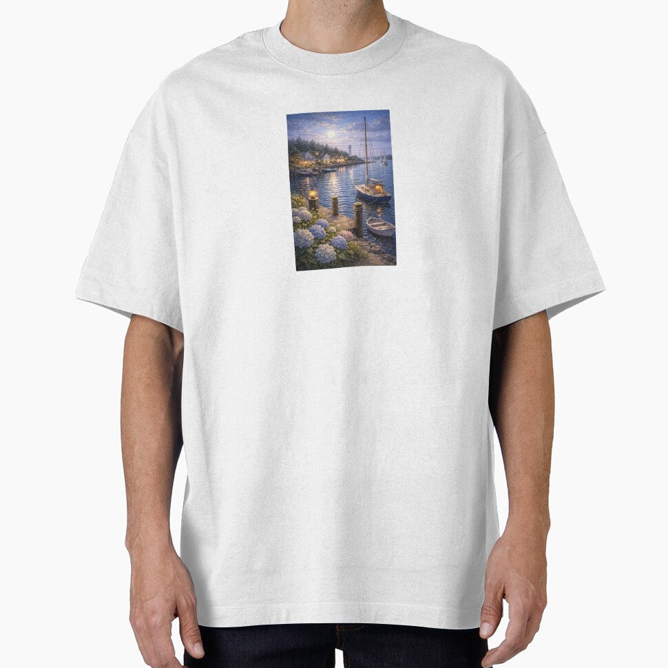 Night Harbor — Moonlit Coastal Village Scene by Novel Works Studio