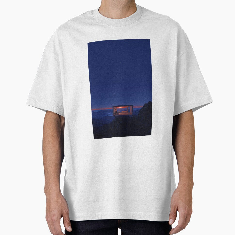 Minimalist Mountain Cabin at Twilight Ethereal Space Age Landscape Art Print by hub.