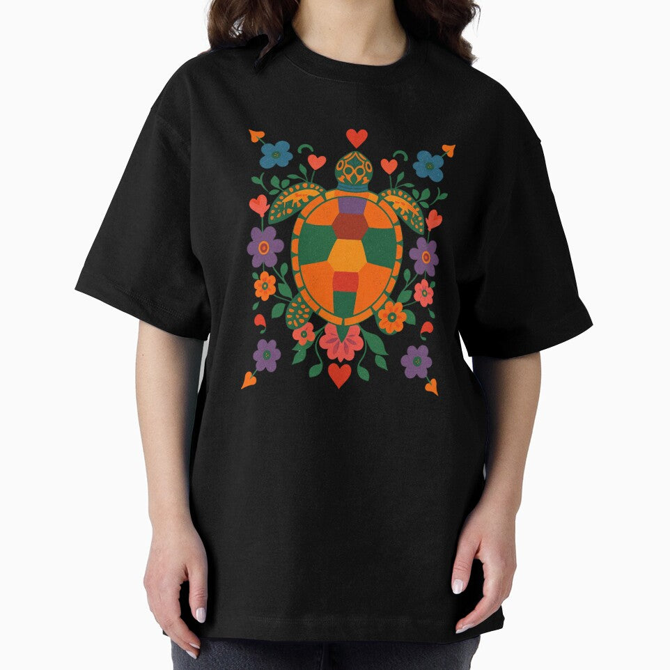 Folk Art Turtle with Flowers – Colorful Boho Nature Design by M22--