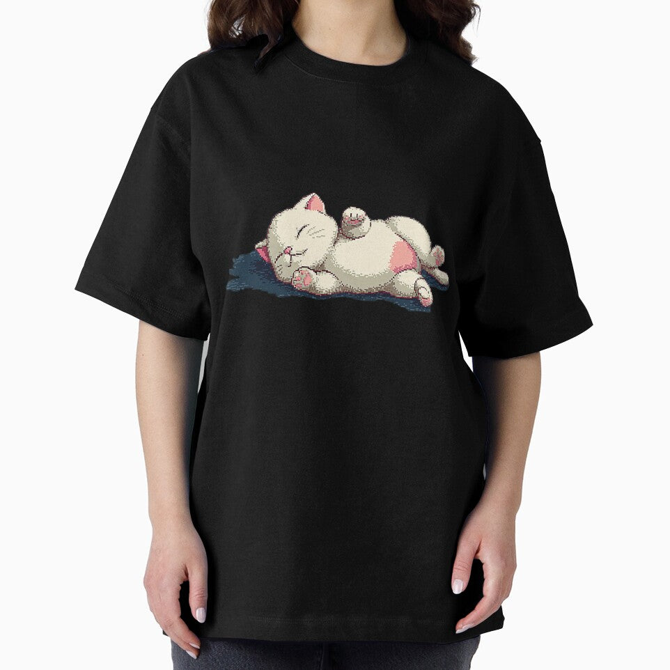 Pixel Art Sleepy Cat Lying on Back by Bambooartist