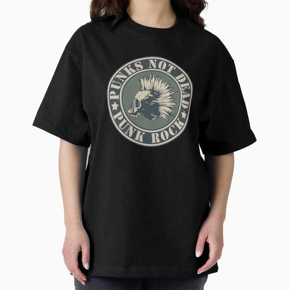 Punks Not Dead T-Shirt – Skull Mohawk Punk Rock Graphic Tee, Rebel Music Art & Underground Culture Design for Misfits & Free Spirits by DreamFlux