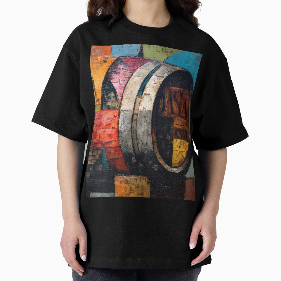 Vibrant Abstract Wine Barrel with Geometric Patterns and Bold Colors by OlfactoART Studio