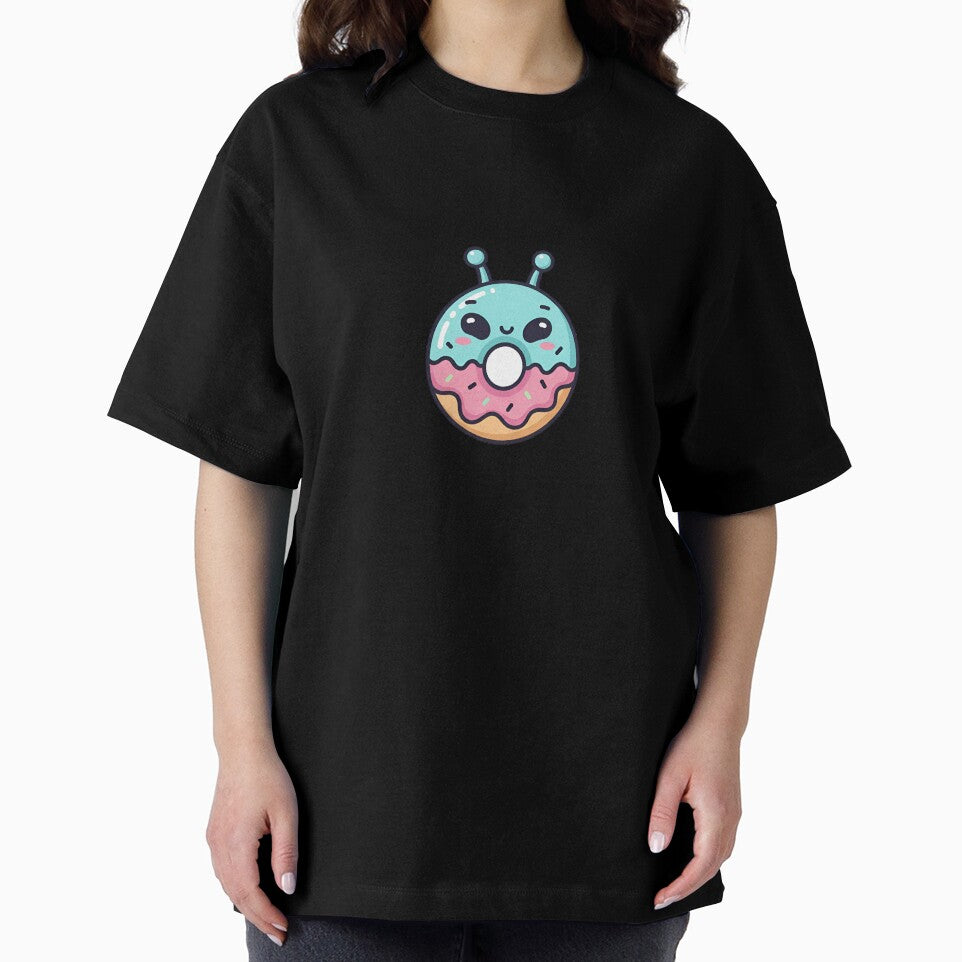 whimsical donut character with pink and blue frosting and sprinkles by VerizalShop