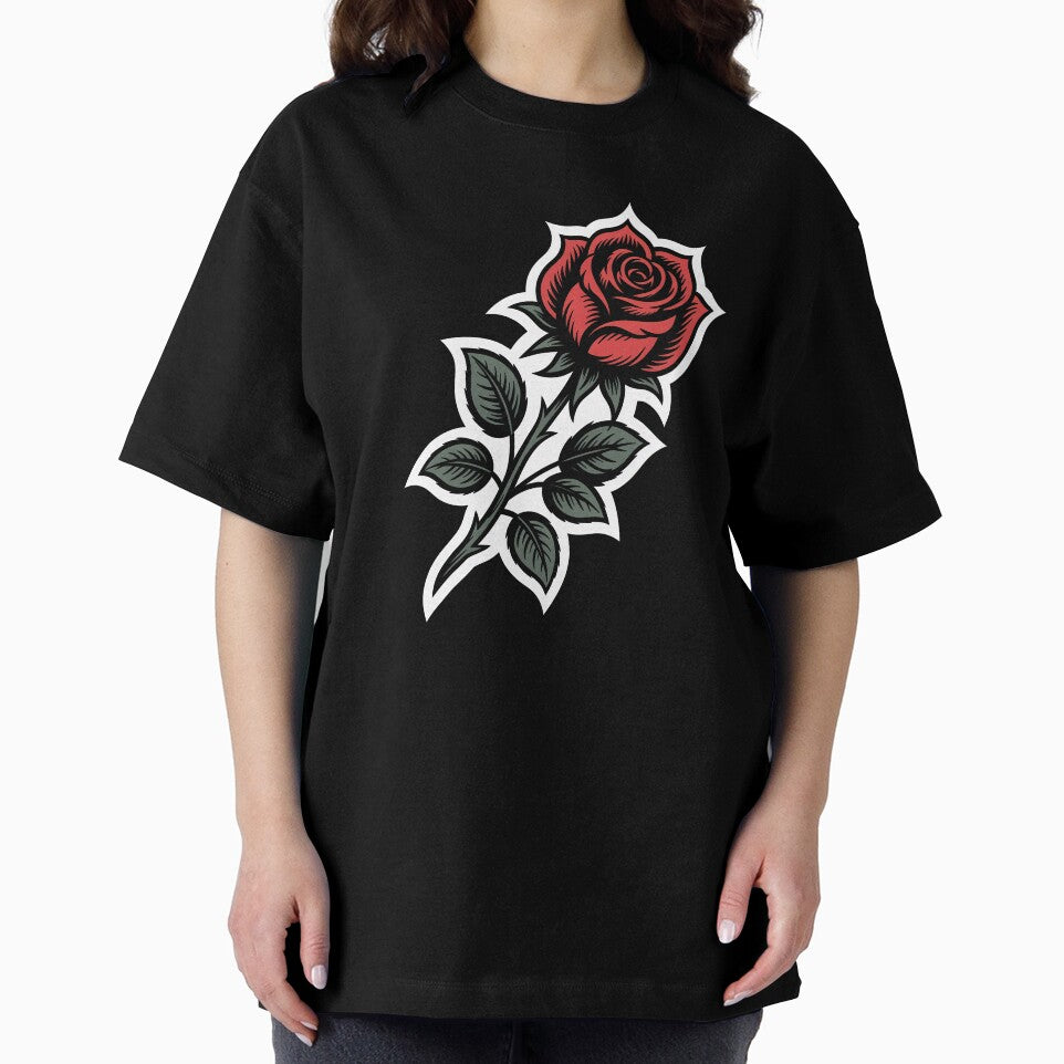 Angled Single Red Rose Sticker Style Tattoo Art Floral by Say It With Ink