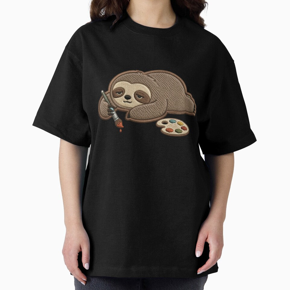 Creative but Lazy Sloth – Artist Burnout Embroidery Patch Style Cute Minimal Design by ColorSplash123