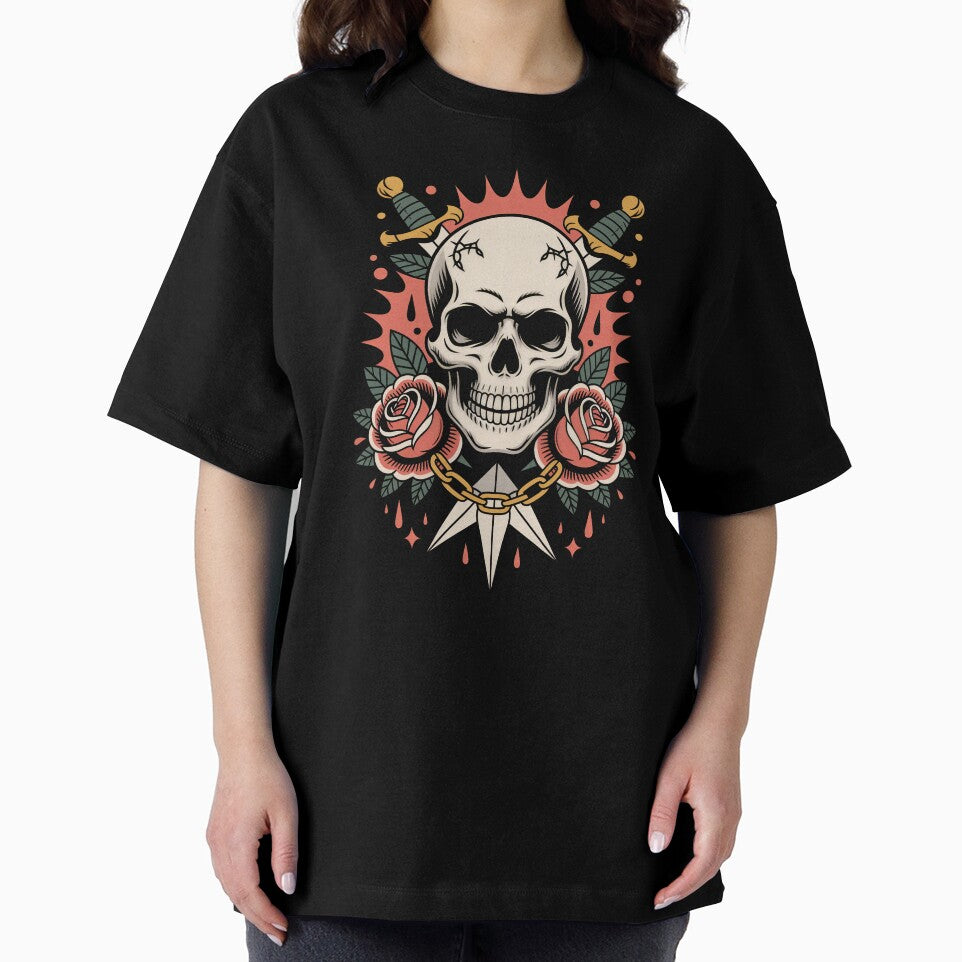 Barbed Wire Crown Skull Crossed Daggers Roses Skull Gift by Say It With Ink