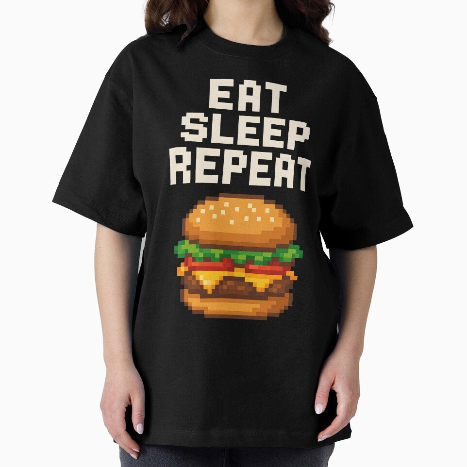 Eat Sleep Repeat Pixel Burger Gamer Food Shirt. by The-T-In-Retro