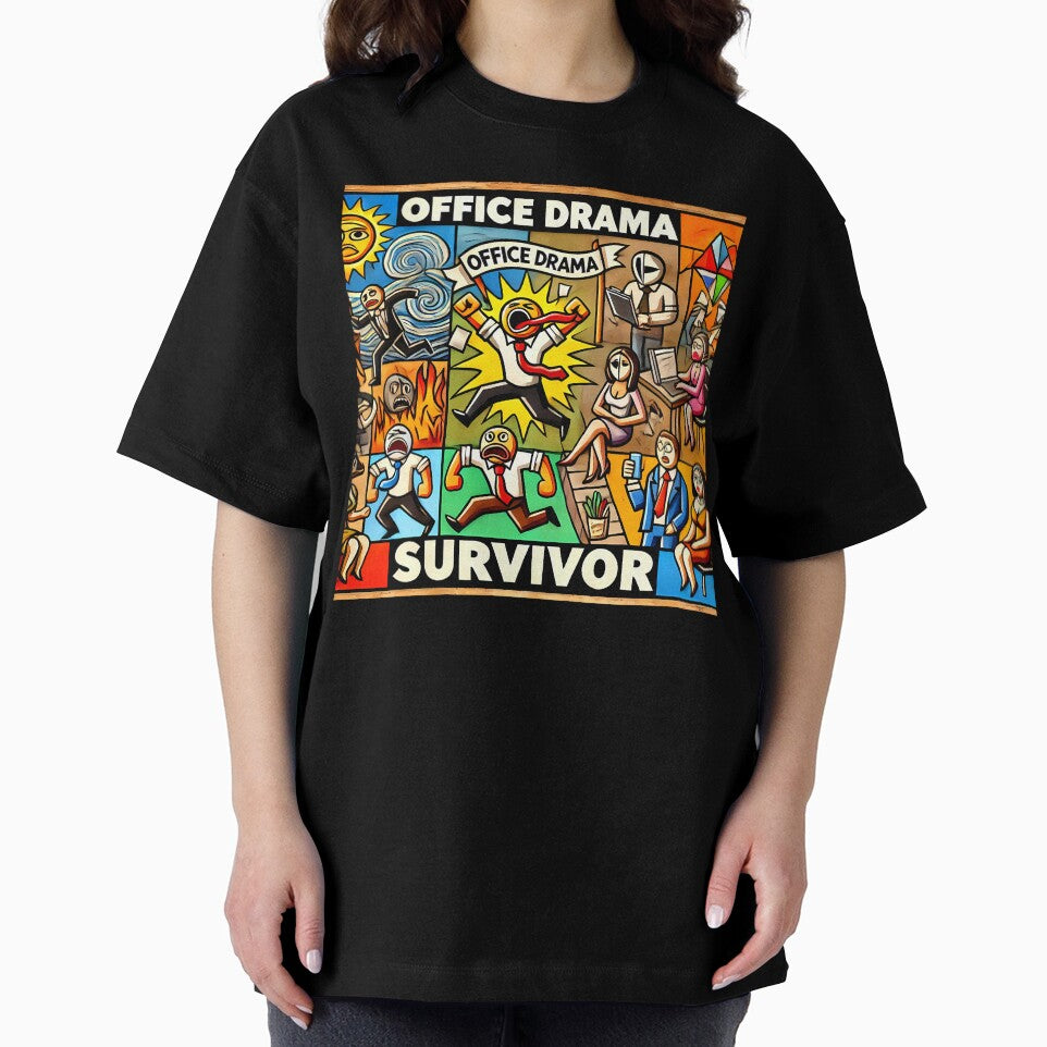 Office Drama Survivor – Funny Cubism Art T-Shirt by OzzFrequency