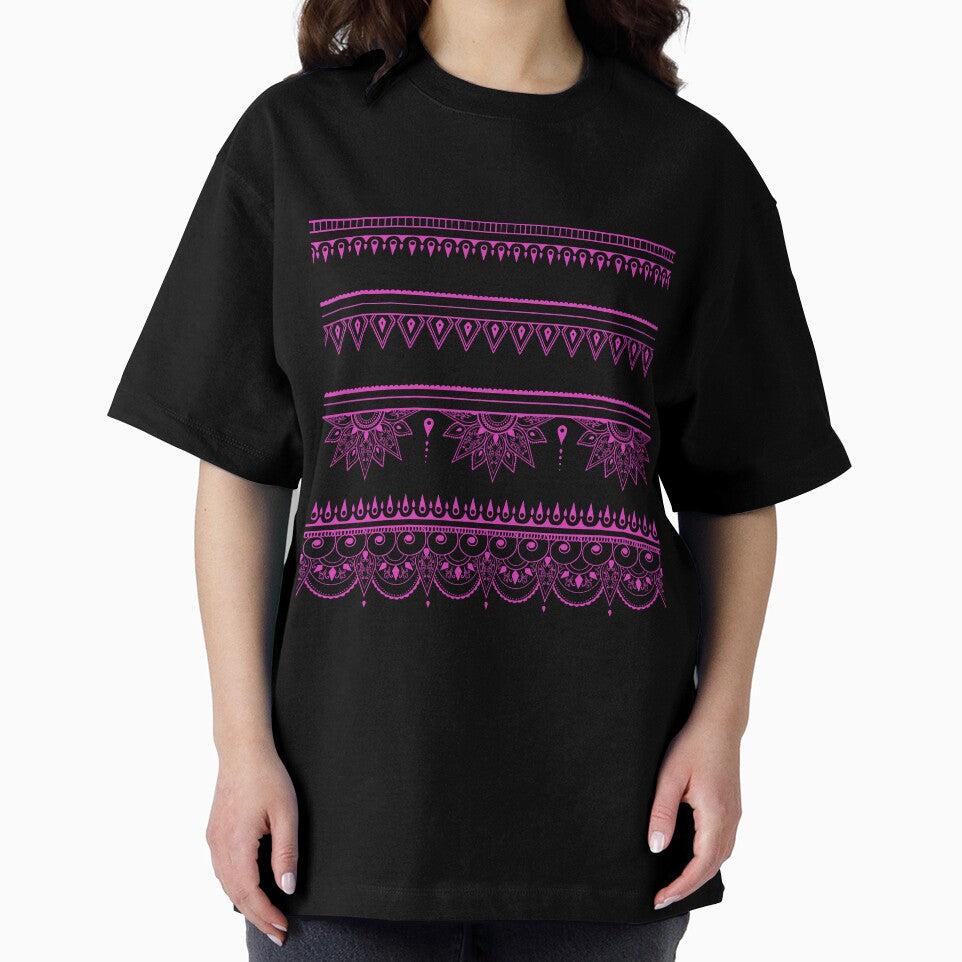 South asian patterns pink on black by Chaoticzarts