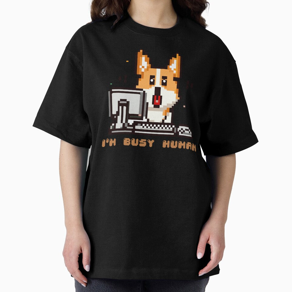 Corgi puppy sitting on a computer with the phrase ''I´m Busy Human'' by ARVM