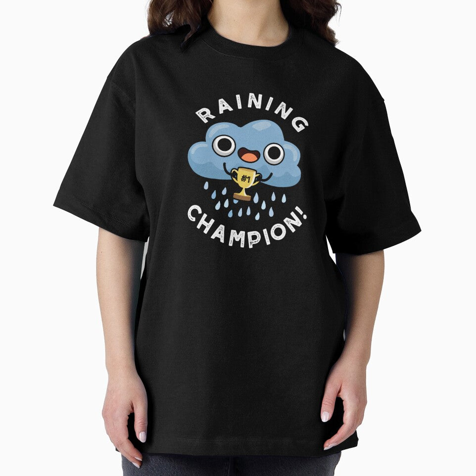 Raining Champ cute Weather Rain Cloud Pun (Dark BG) by punnybone