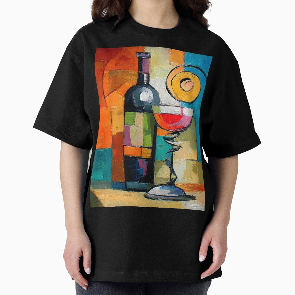 Geometric Wine Expression - Bold Abstract Bottle and Glass in a Symphony of Color and Modern Form by OlfactoART Studio