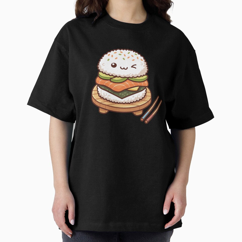 Cute Kawaii Sushi Burger with Salmon Avocado and Rice Buns by Mochii-studio