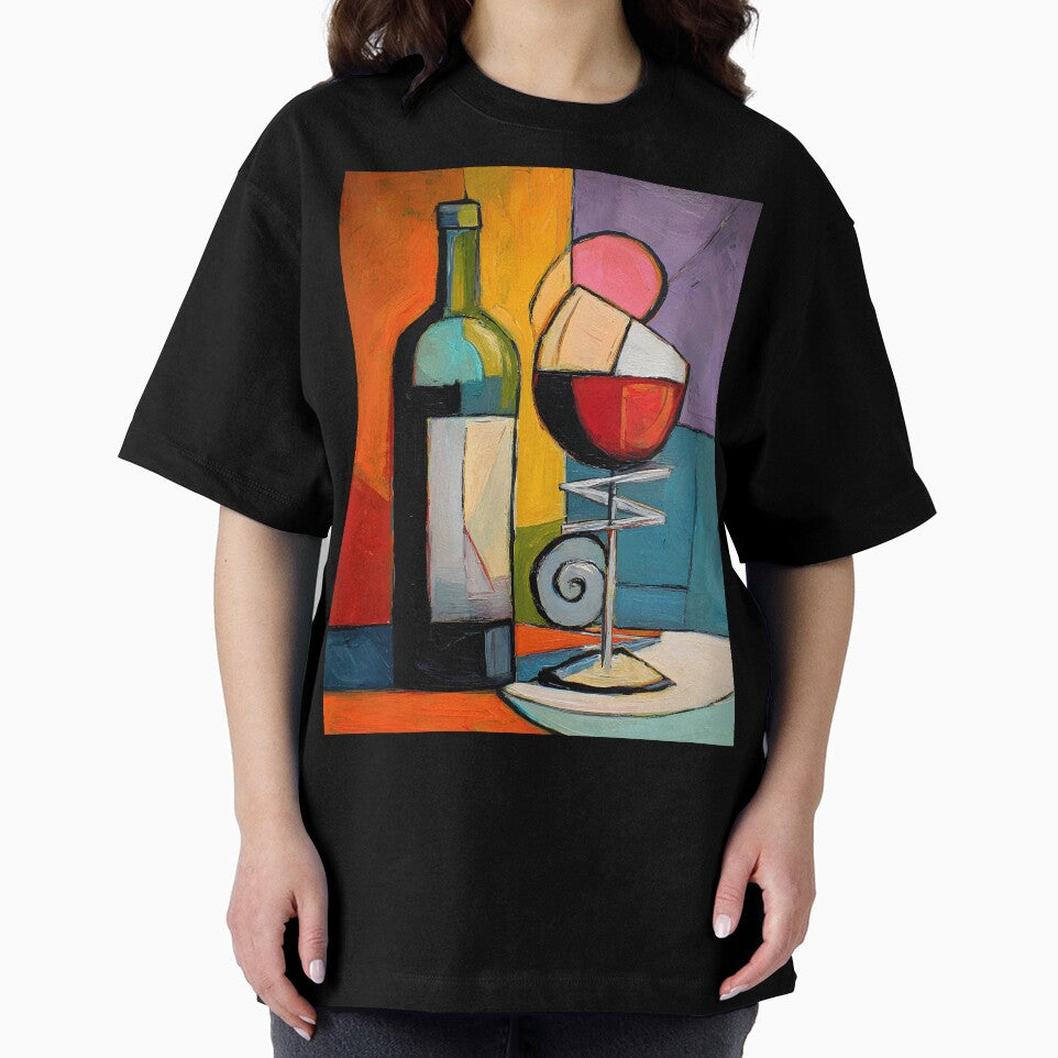 Cubist Wine Bottle and Glass - Bold Geometric Still Life with Vibrant Modern Color Composition by OlfactoART Studio