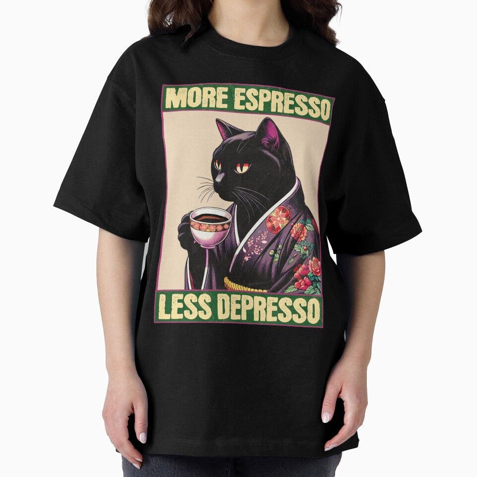 More Espresso Less Depresso Meme - Funny Coffee Cat Vintage Poster by InkyGenies