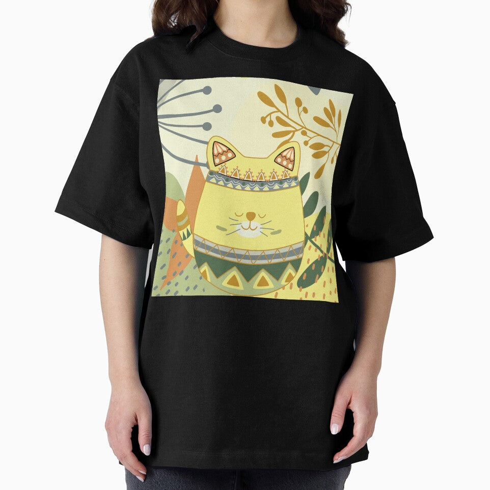 Chubby Boho Kitty Cat with a Chic Boho Background (Yellow Kitty Version) by JoyOfHopeStore