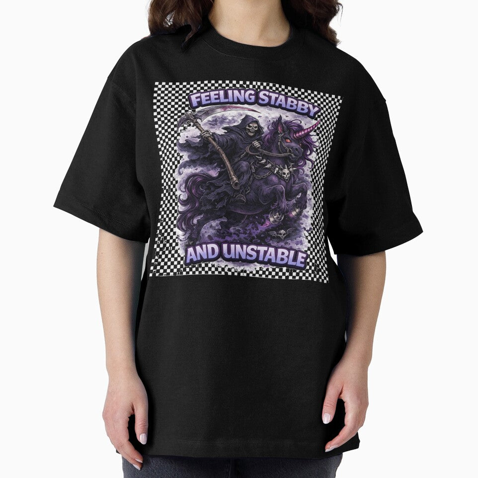 Feeling Stabby and Unstable – Grim Reaper Unicorn Dark Humor Gothic Design by InkedRebel