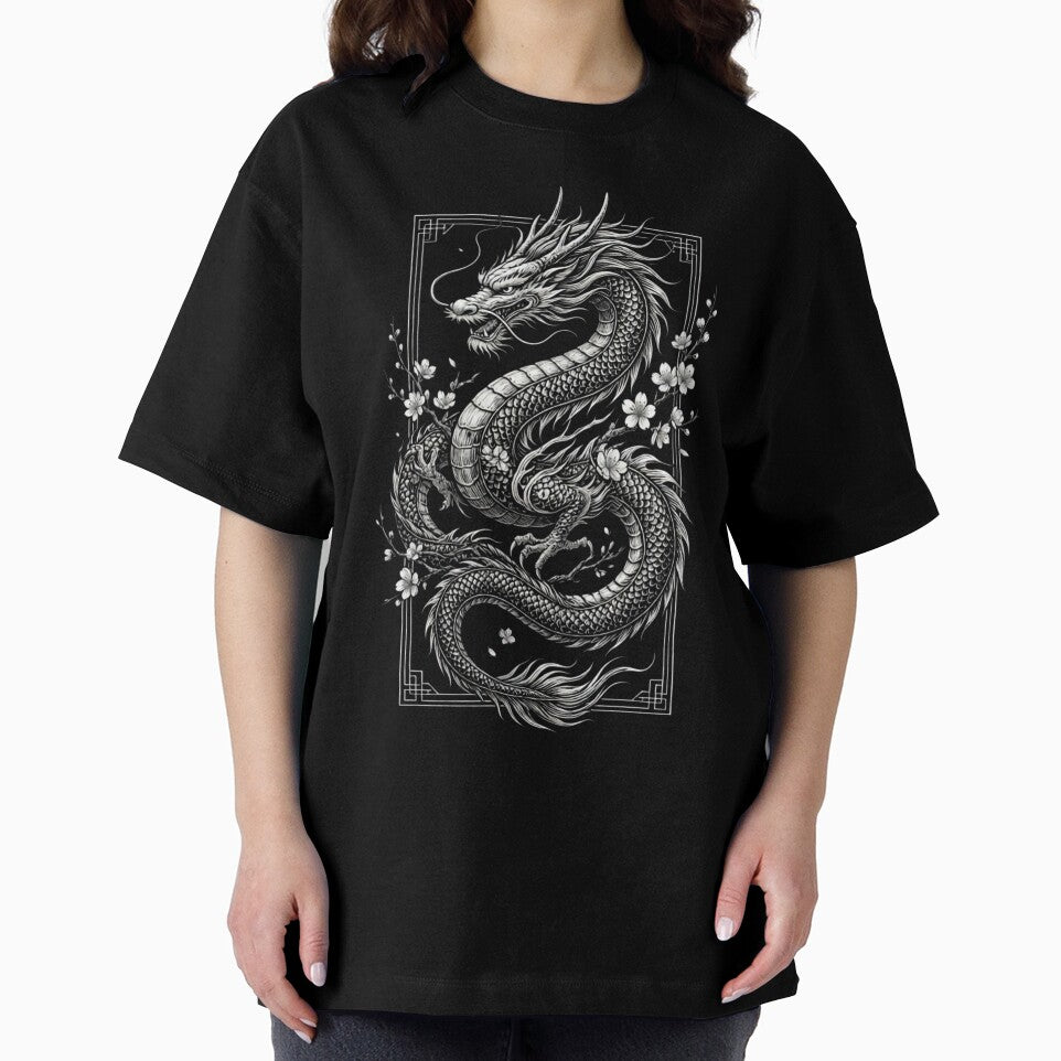 Japanese Dragon with Cherry Blossom Premium Tri-Blend by sinkedink