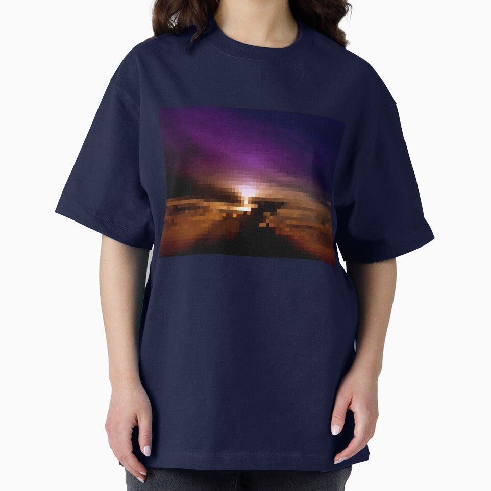 Pixelated Colorful Sunset Silhouette by Potato Quality Prints