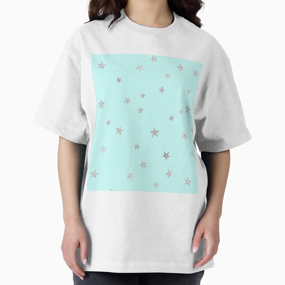 Pretty Y2K Glitter Stars Design in Baby Turquoise by Femme Pastel Collective