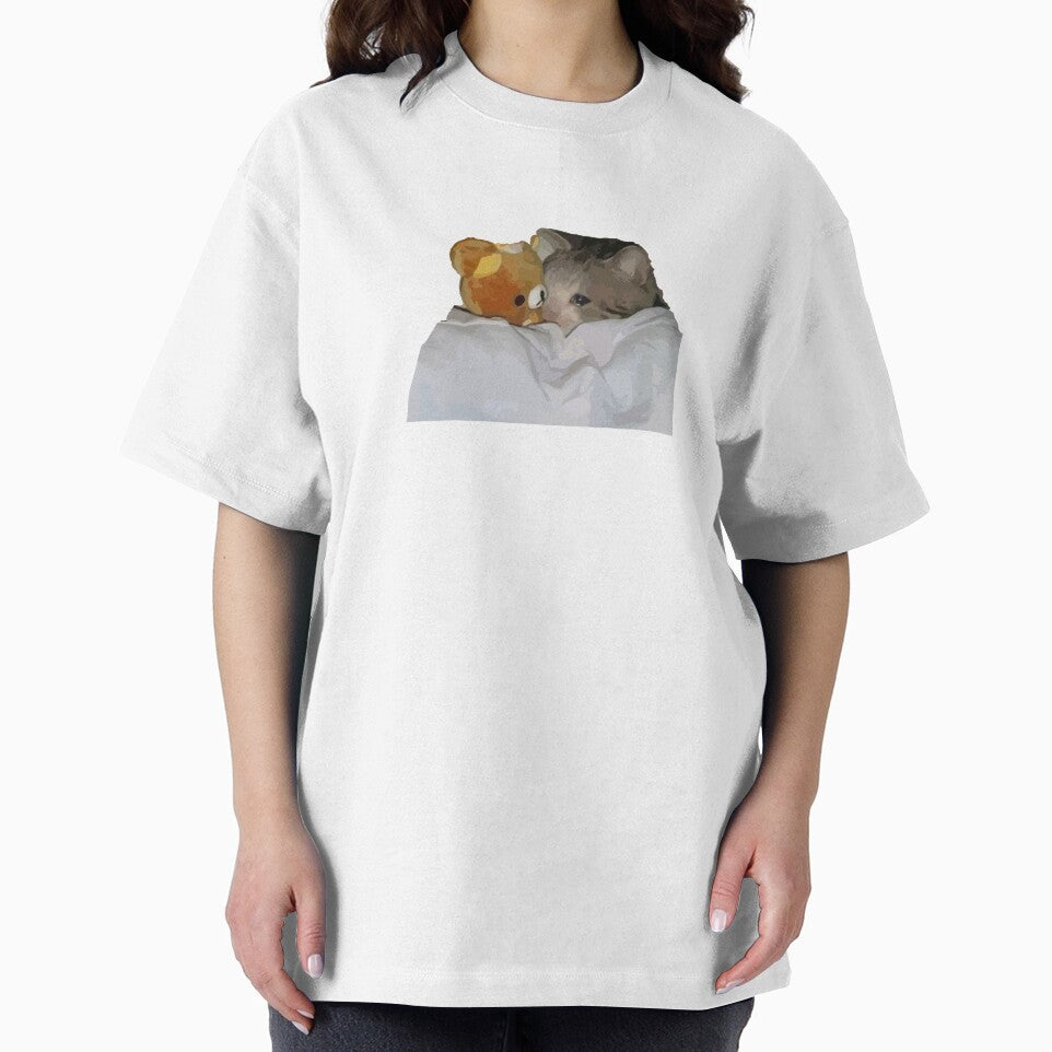 CRYING KITTEN TUCKED IN WITH CUTE BEAR | TRENDY MEME FUNNY AESTHETIC MOTIVATIONAL TIKTOK ABSTRACT ART by miebyjamie