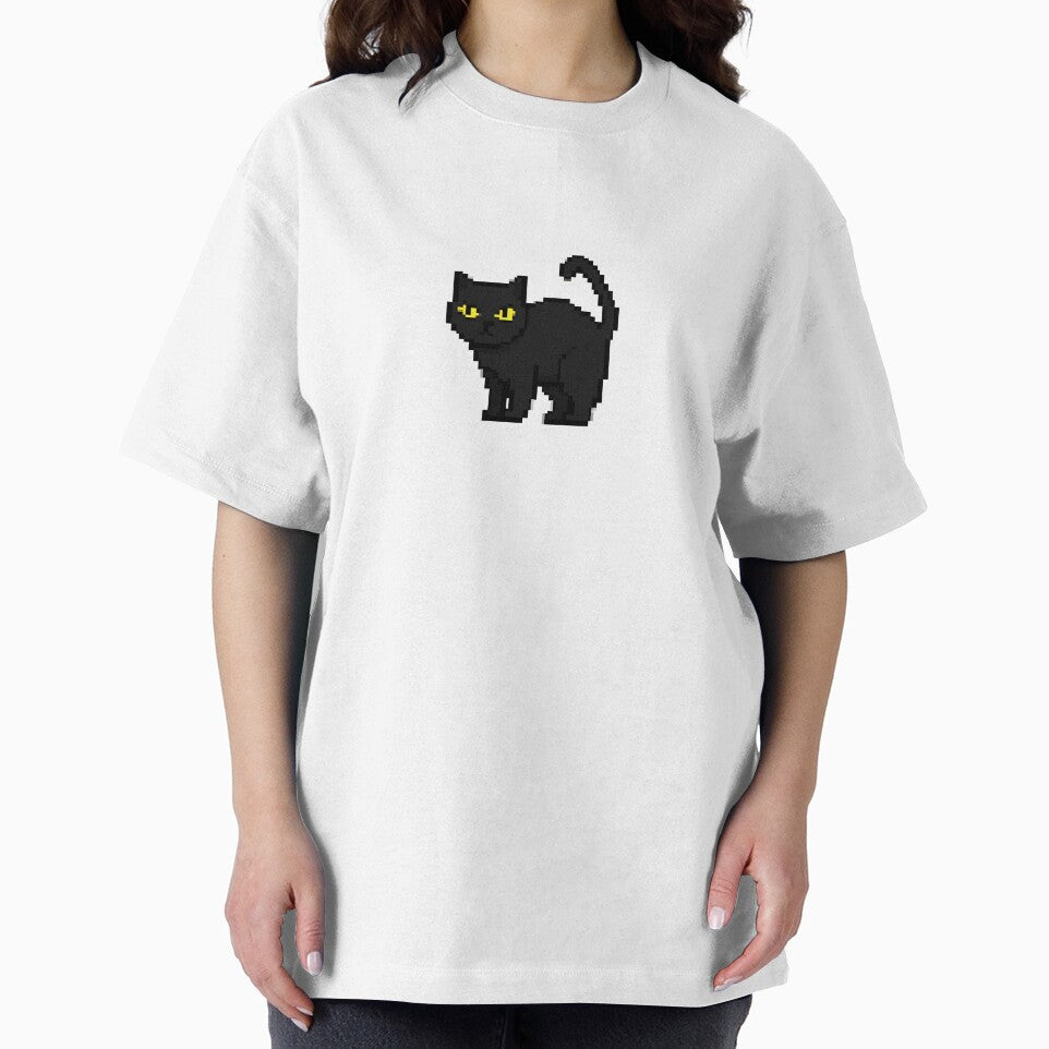 Pixel Black Cat Cute Retro 8bit Kitty Kawaii Feline Art for Cat Lovers by Playful Strokes pom@pom