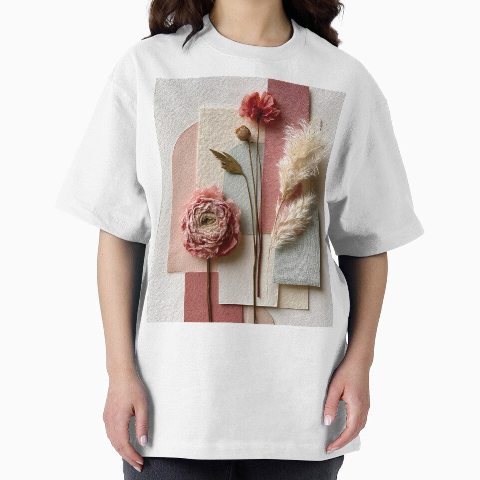 Boho Pink Ranunculus Floral Collage Abstract Art by daila70