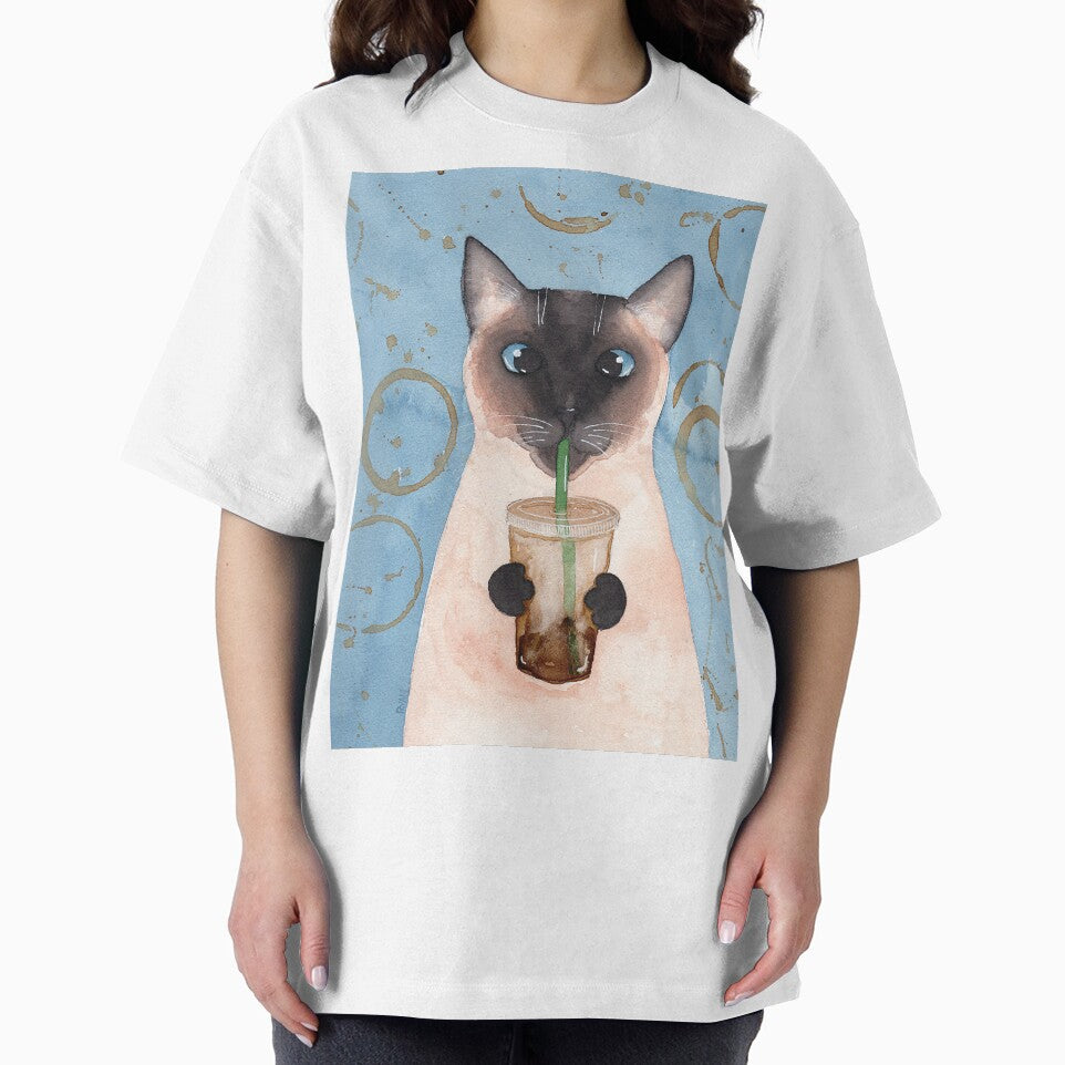 Siamese Cat With Iced Coffee by KilkennyCat Art