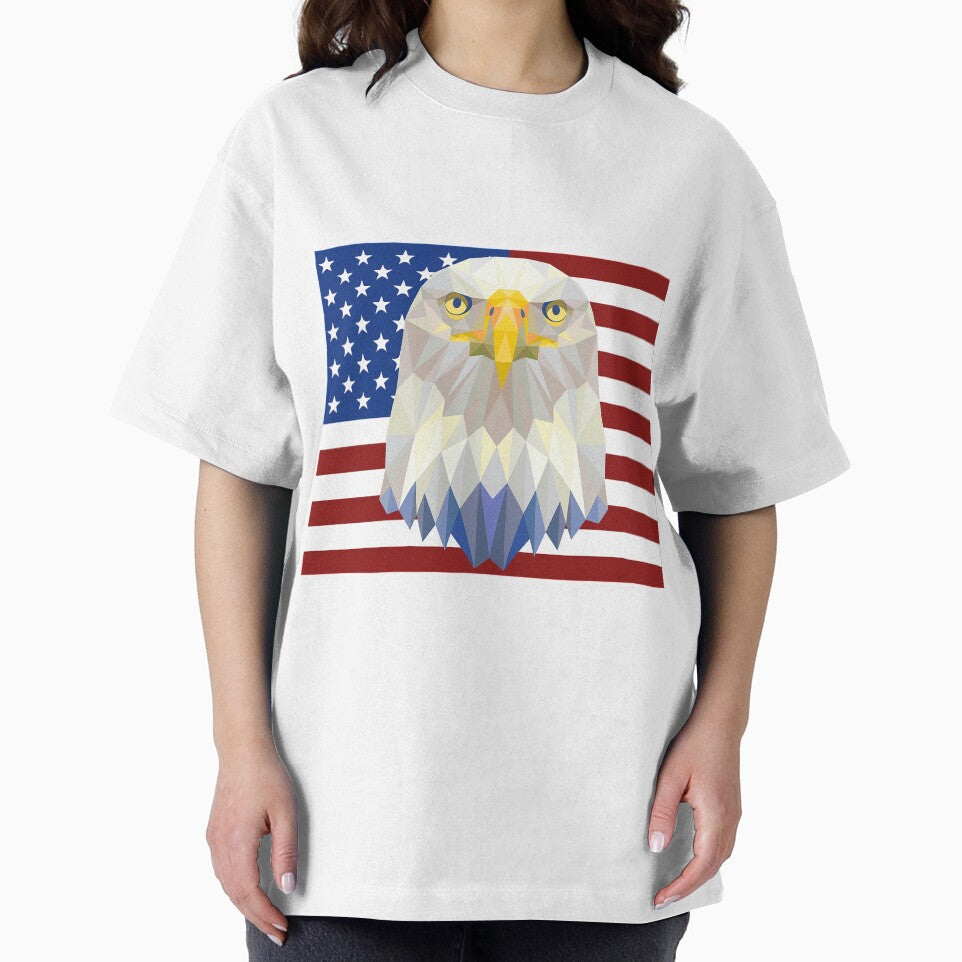 Bald Eagle USA American Flag T-Shirt Geometric Polygon Design Tee by AllStarMerch